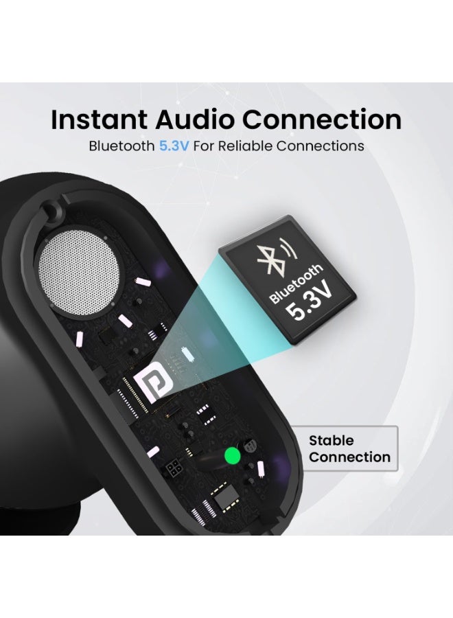 Portronics Harmonics Twins S16 in Ear Wireless TWS Earbuds with 24 Hrs Playtime, Clear Calls, Game & Music Mode, Low Latency, Bluetooth 5.3v, LED Display, Type C Fast Charging(Black) - Image 5